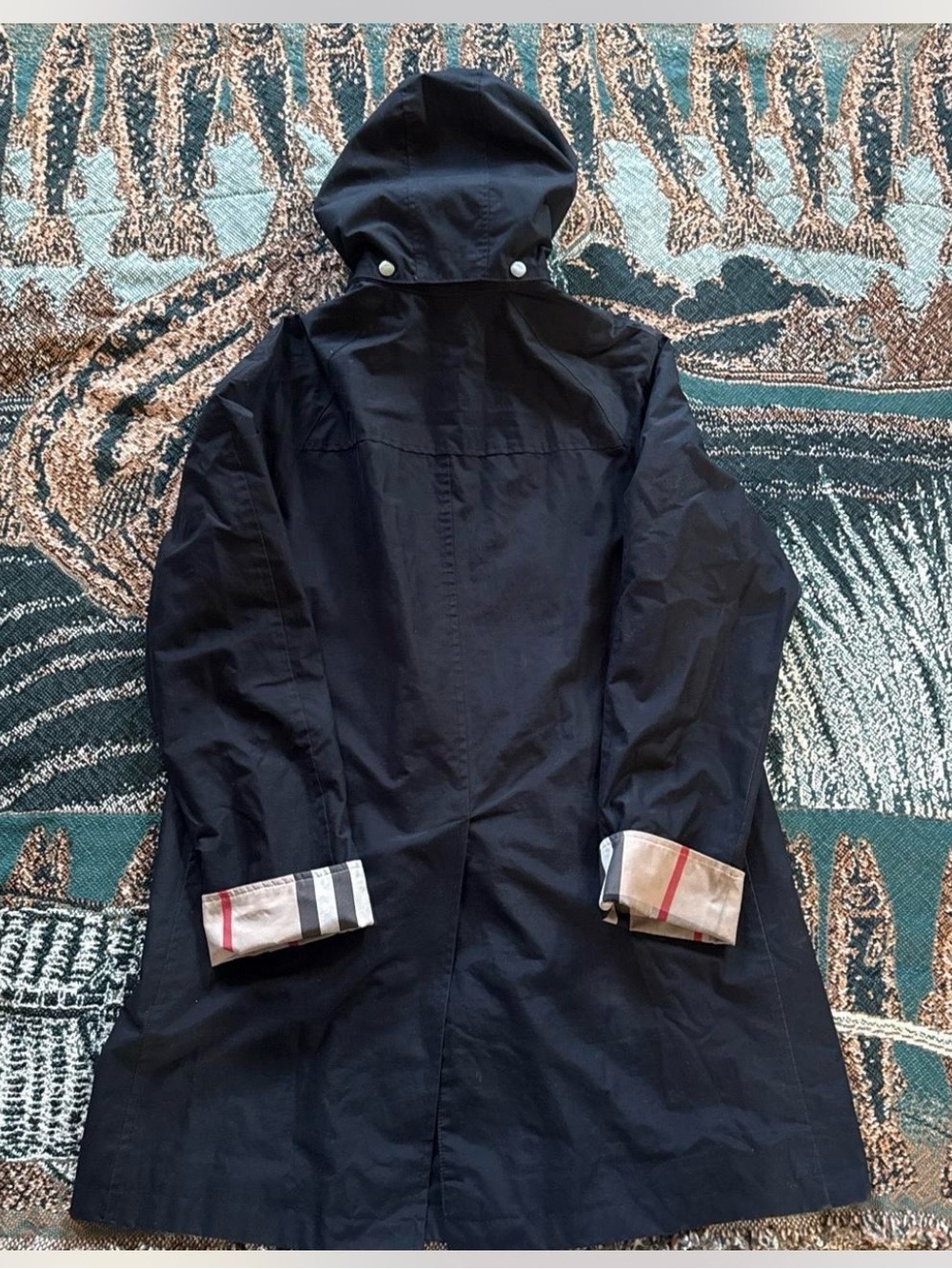 Burberry Women's Black Trench Coat with Check Cuff Detail Size 6 - Picture 2 of 5